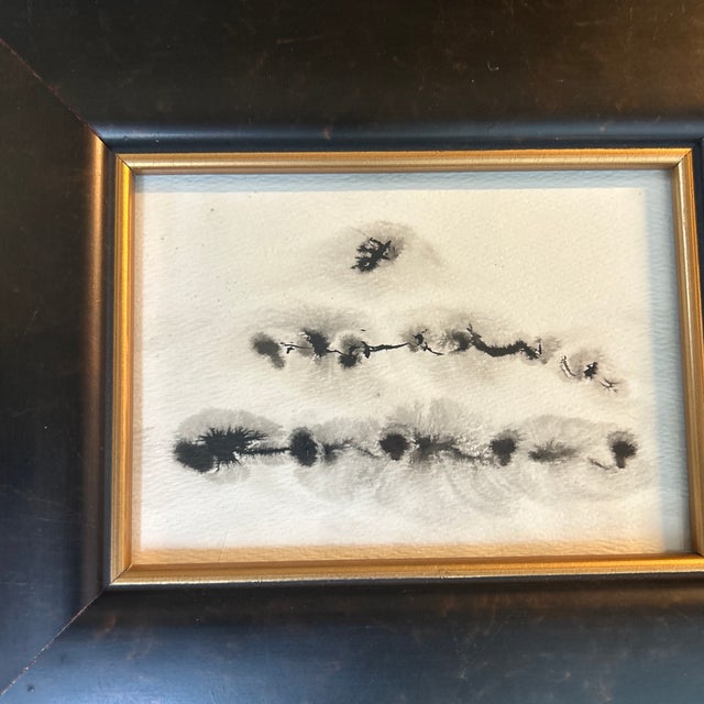 Contemporary abstract black ink watercolor painting. Measures 7x5 / 12.25x10.25 framed. Check out my shop Robins Egg...