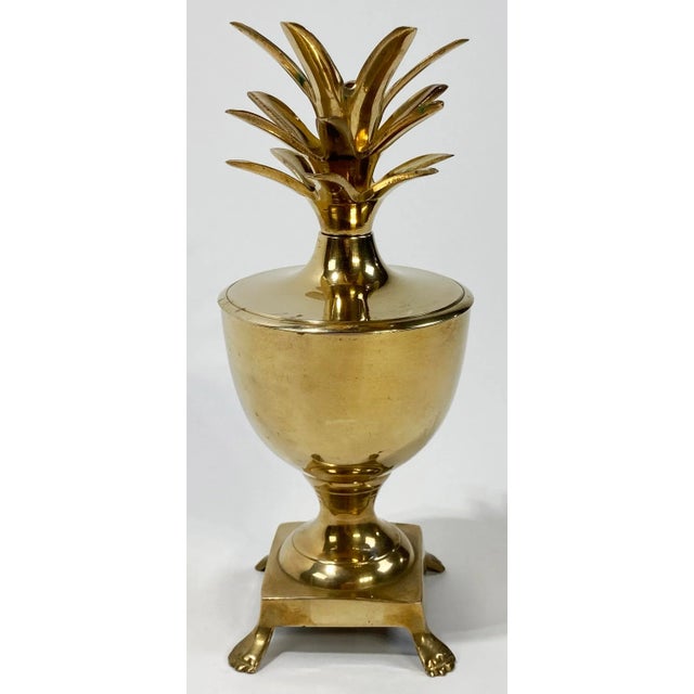 Hollywood Regency Vintage Hollywood Regency Style Lidded Brass Pineapple Urn For Sale - Image 3 of 8