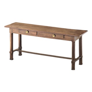 French Hall Table or Console Server of Oak With Stretcher Base For Sale