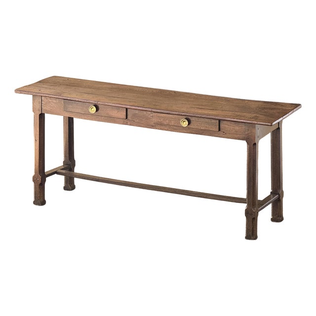 French Hall Table or Console Server of Oak With Stretcher Base For Sale
