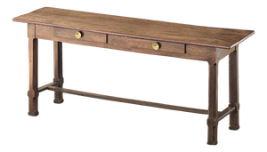 French Hall Table or Console Server of Oak With Stretcher Base