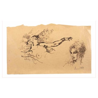 Louis Anquetin, Nude and Portrait, Ink Drawing, Early 20th Century For Sale