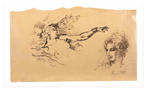 Louis Anquetin, Nude and Portrait, Ink Drawing, Early 20th Century