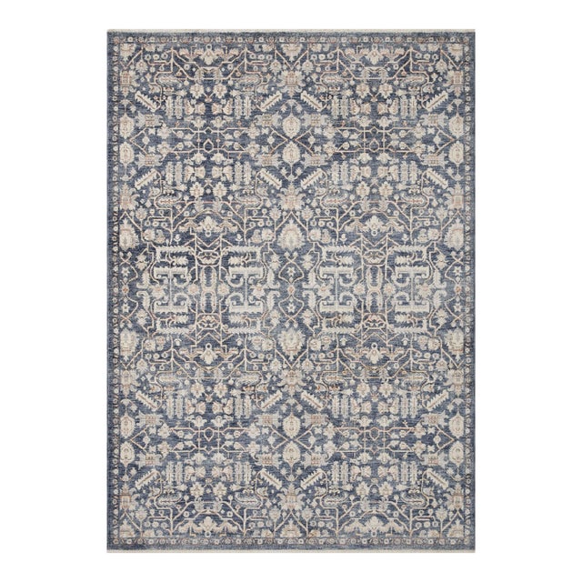 Amber Lewis x Loloi Zuma Blue / Ivory 5'-3" x 7'-9" Area Rug For Sale