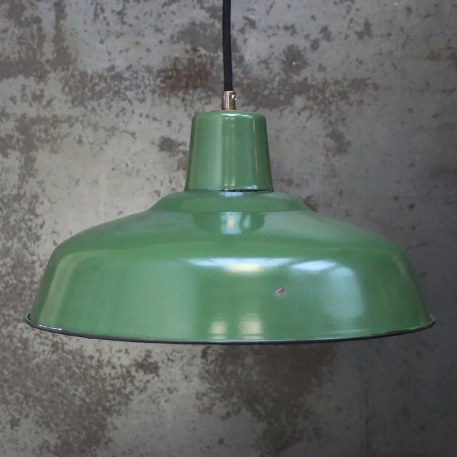 French green enamel pendant white interior e27 / e26 depending on destination, all our lights are rewired and bulb holders...