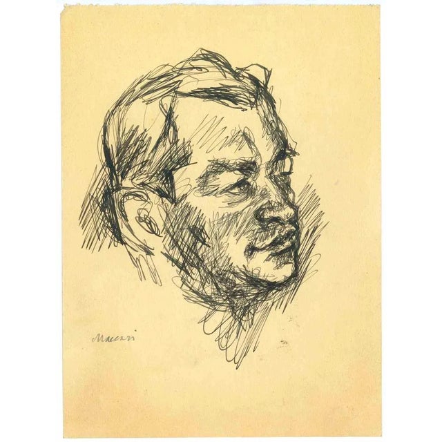 The Portrait Of A Man is an Original Drawing in pen on creamy-colored paper realized by Mino Maccari in the mid-20th...