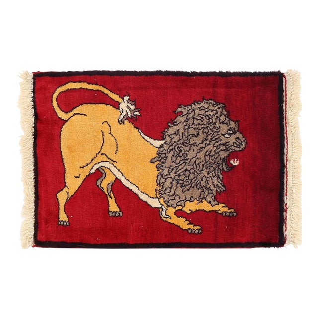 Pasargad DC Animal Pictorial Lion Hand Knotted Rug For Sale