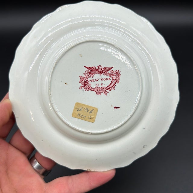 Red A Rare Pair of Antique Red Transferware Plates, “New York, Us”, Circa 1830’s For Sale - Image 8 of 12