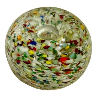 Vintage Hand-Blown Multicolor Confetti Art Glass Paperweight For Sale