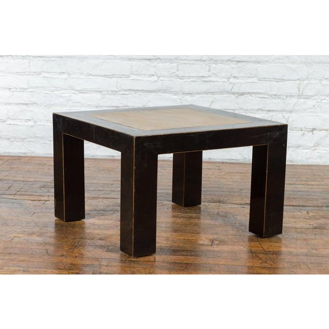 Vintage Chinese Square Coffee Table with Antique Palace Courtyard Stone Inset For Sale - Image 11 of 12