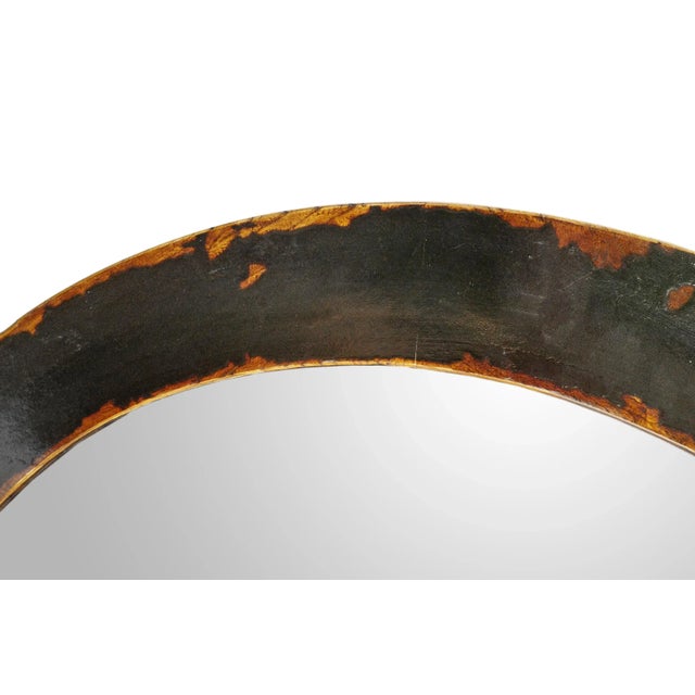 Vintage Round Black Distressed Wood Mirror For Sale - Image 4 of 8