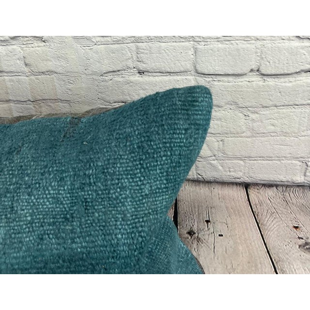 Turkish 16 x 24 Hemp Pillow Turkish Cushion Natural Grayish Blue Pillow Cushion Cover For Sale - Image 3 of 4