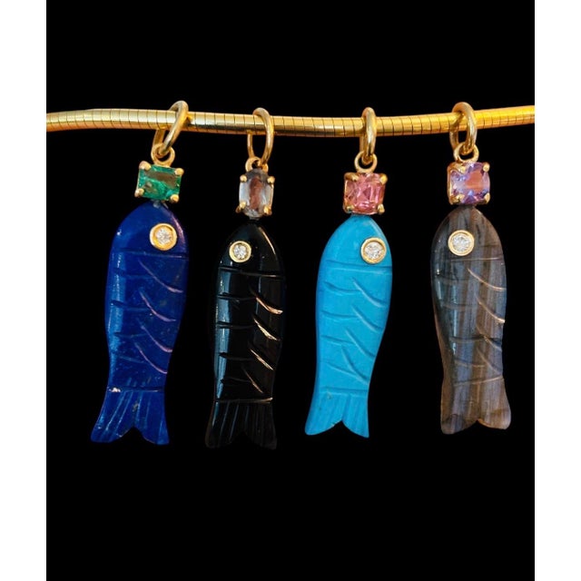 Perfect Poisson Labradorite Pendant With Spinel, Diamond and 14k Gold For Sale - Image 4 of 6