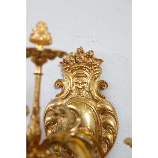Gold Sconces in Gilded Bronze with Five Bulbs Each, Set of 2 For Sale - Image 8 of 17