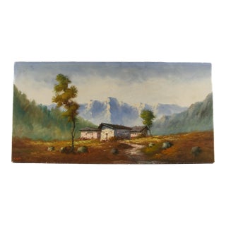 Signed Monti "Hillside Houses" Oil on Canvas For Sale