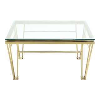 Hollywood Regency Geometric Frame Rectangular Brass Side Table With Glass Top For Sale