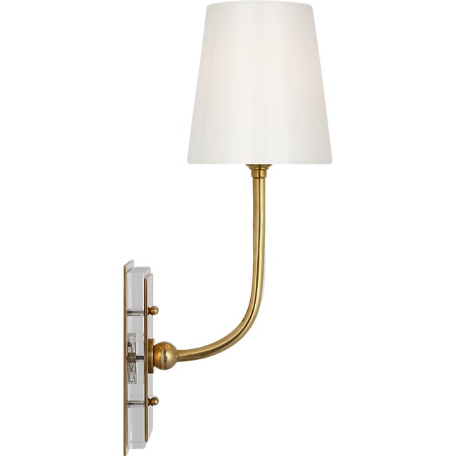Thomas O'Brien for Visual Comfort Signature Hulton 17" Cordless Single Sconce in Hand-Rubbed Antique Brass with White Glass Shade For Sale - Image 11 of 14
