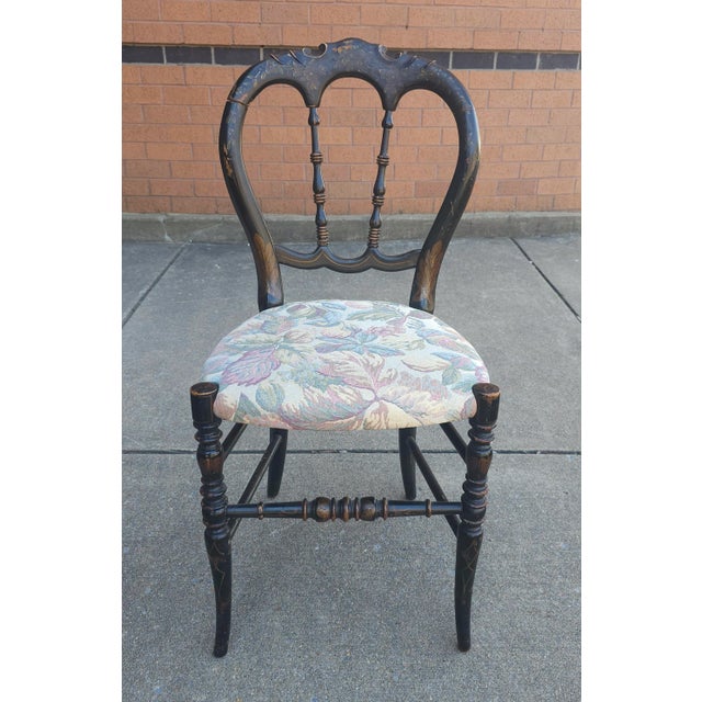 19th Century Victorian Ebonized, Decorated and Upholstered Side Chair For Sale - Image 4 of 8