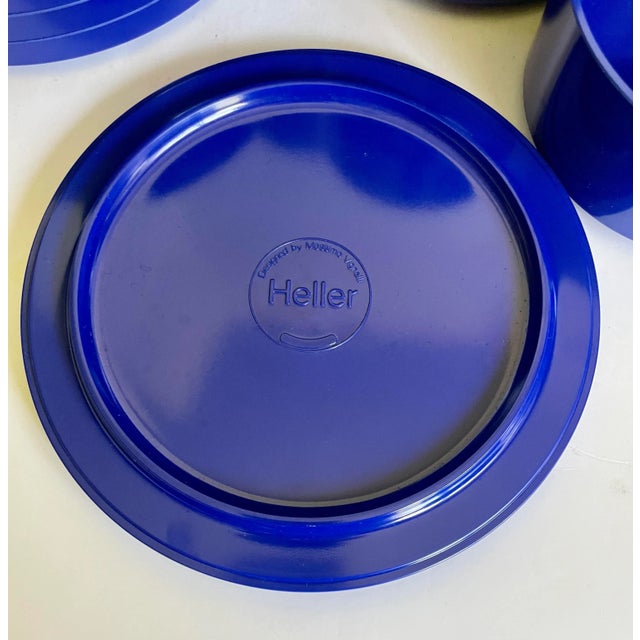 Plastic 1960's Heller Moma Melamine Stackable Blue Plates Service for 10 For Sale - Image 7 of 11
