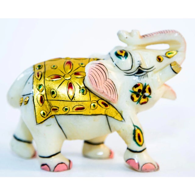 Mid 20th Century Vintage White Marble Mughal Jeweled Elephant Sculpture Paper Weight For Sale - Image 5 of 12