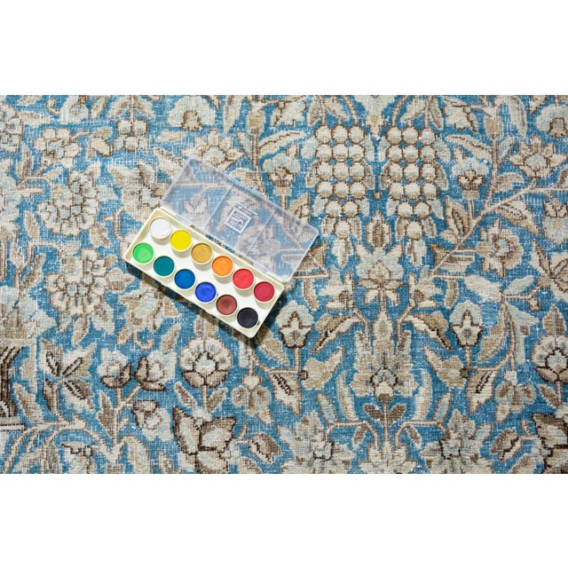 Vintage Allover Botanical Large Blue Wool Hand-Knotted Rug - 8’6” X 12’ For Sale In Los Angeles - Image 6 of 10