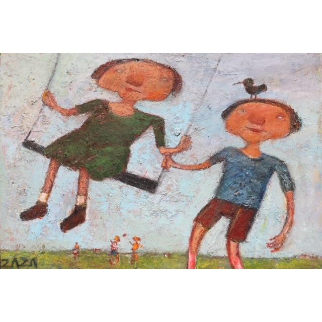 2000 - 2009 Original Signed "Children Swinging" by Zaza Khabuliani For Sale - Image 5 of 5