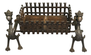Gothic Inglenook Grate Set on Dragon Andirons
