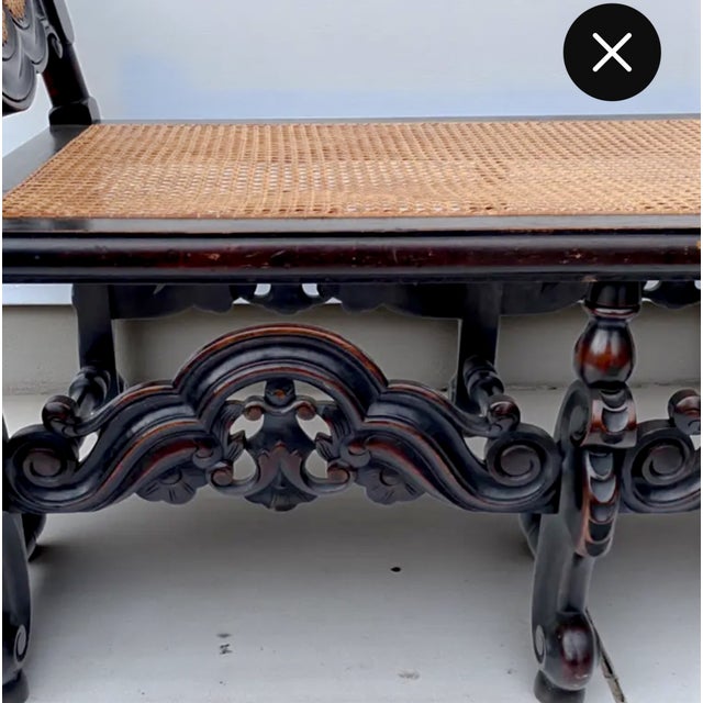 Late 19th Century Late 19th-C. English Anglo-Indian Style Carved Oak & Cane Chaise For Sale - Image 5 of 6