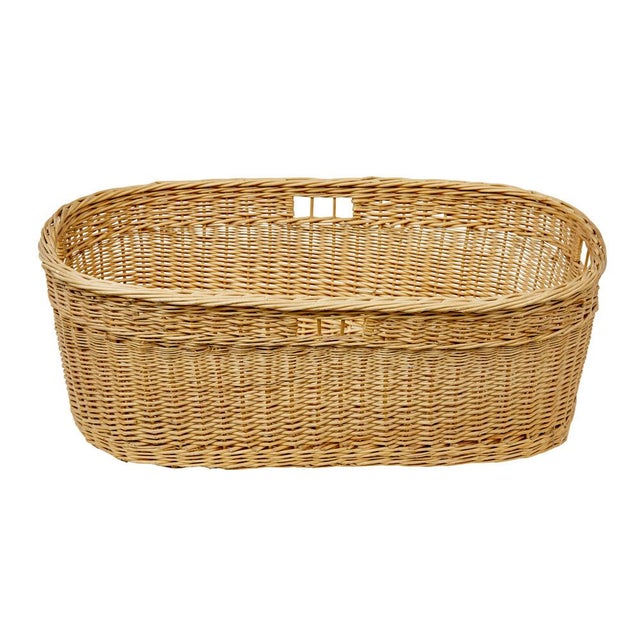 Light Yellow Antique Swedish Hand Woven Linen Basket, 1900 For Sale - Image 8 of 9