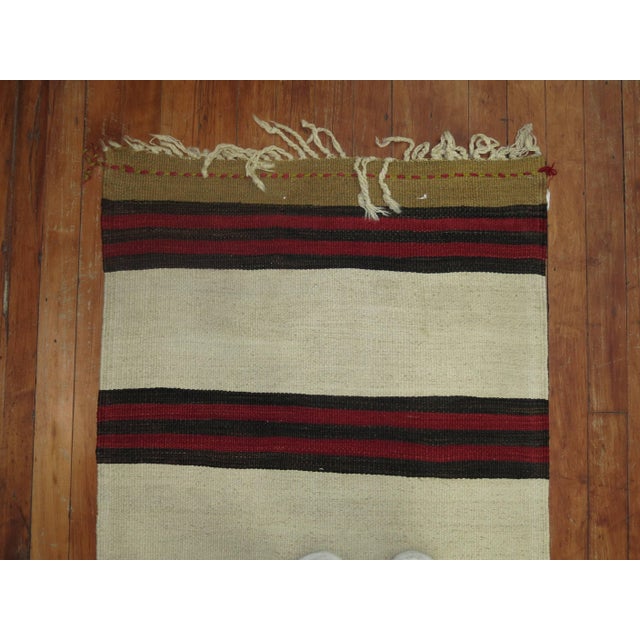 Mid 20th Century Vintage Zabihi Collection Long Ivory Striped Kilim Long Runner For Sale - Image 5 of 9