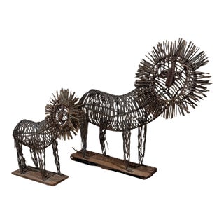 Mid-Century Patinated Iron Lion Sculptures by Curtis Jeré, Usa For Sale