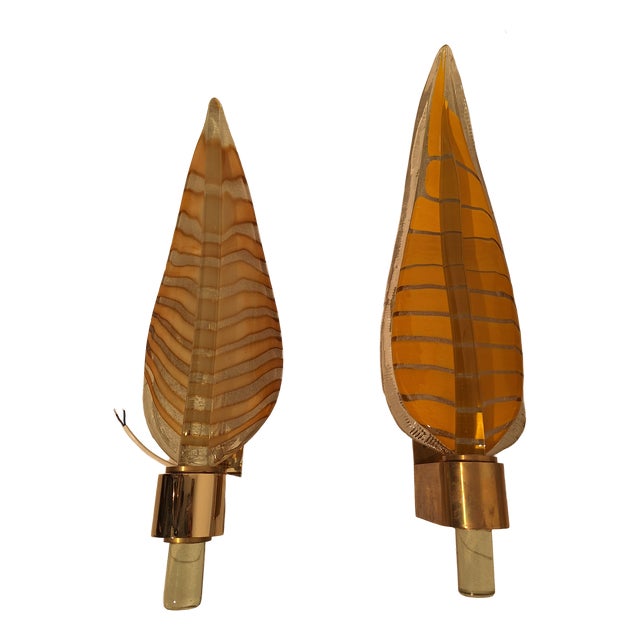 Large Wall Lights in Brass and Murano Glass, 1990s, Set of 2 For Sale