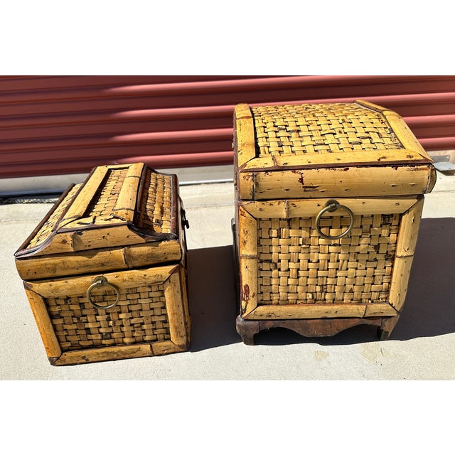 Boho Chic Pair of Bamboo Storage Boxes For Sale - Image 3 of 9
