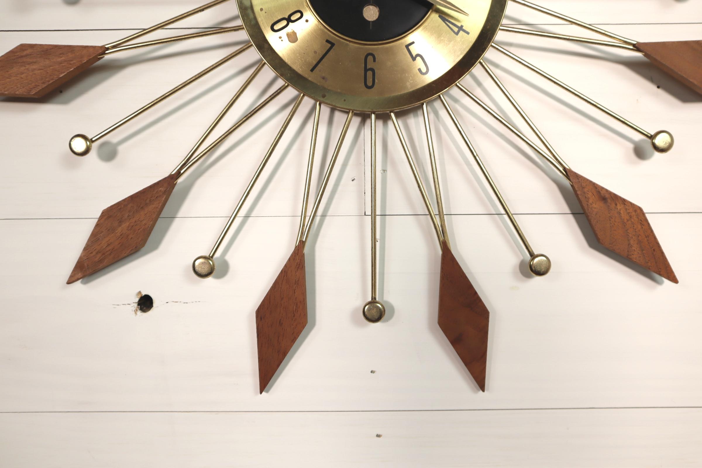 Vintage Mid Century Welby Wood Starbust Wall Clock 50's 60's