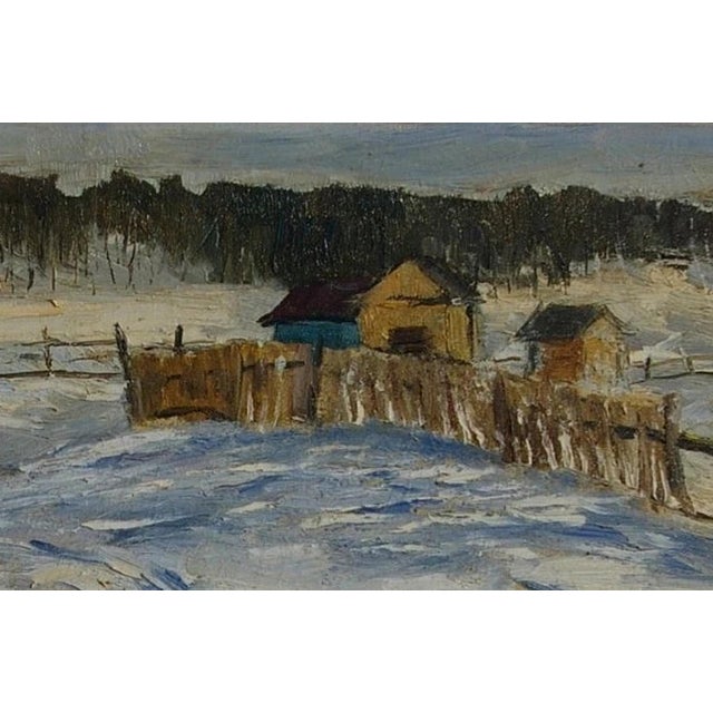 Realism 1970s Winter Landscape Painting, Antique Soviet Ukrainian Art, Bibik s.f. Oil on Cardboard 38-59 For Sale - Image 3 of 6