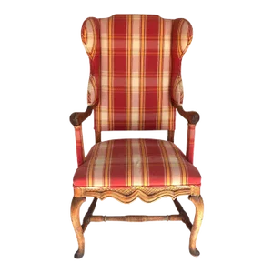 Swedish Gustavian Birch Plaid Upholstered Wingback Armchair