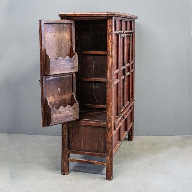 Antique Chinese Red Lacquer 2 Door Wine Cabinet For Sale In Denver - Image 6 of 10