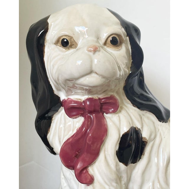 Figurative Staffordshire Style Black and White Spaniel For Sale - Image 3 of 9