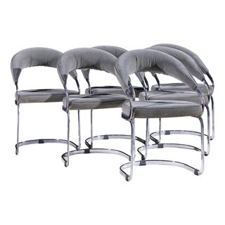 Giotto Stoppino for Kartell Mid Century Italian Chrome Cantilever Dining Chairs - Set of 6 For Sale