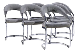 Giotto Stoppino for Kartell Mid Century Italian Chrome Cantilever Dining Chairs - Set of 6
