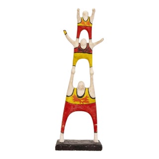 Vintage Mexican Folk Art - Lucha Libre Wrestlers Sculpture Hand-Painted Plaster For Sale