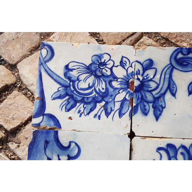 18th Century Tile Mural Panel Depicting a Vase With Rocaille Flowers, Portuguese, 18th Century For Sale - Image 5 of 16