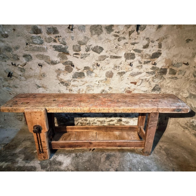 Rustic Antique French Carpenters Workbench in Oak and Beech, 1900s For Sale - Image 3 of 18