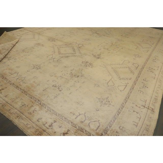 Folk Art Zabihi Collection Oversize Square Turkish Oushak Neutral Color Rug For Sale - Image 3 of 12