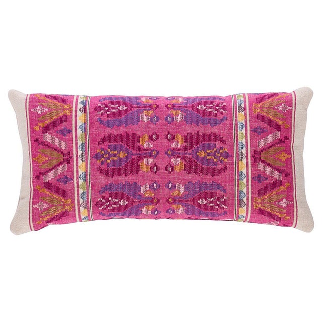 Traditional Schumacher Sandor Stripe Embroidery Lumbar Pillow in Magenta For Sale - Image 3 of 3
