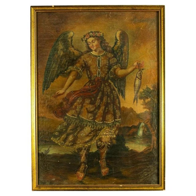 Cusco School, Saint Raphael Archangel, 19th Century, Oil on Canvas, Framed For Sale - Image 9 of 9