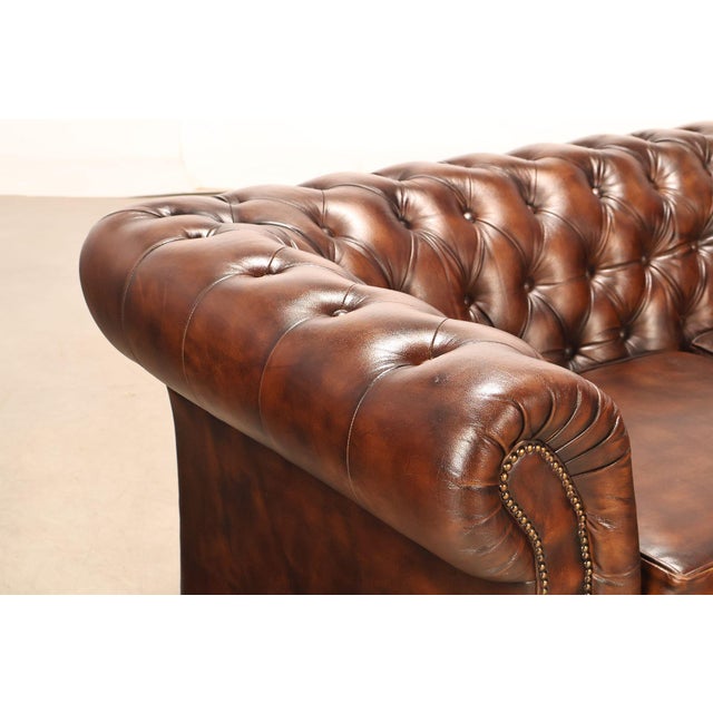 Brown Chesterfield Style Brown Leather Sofa For Sale - Image 8 of 18