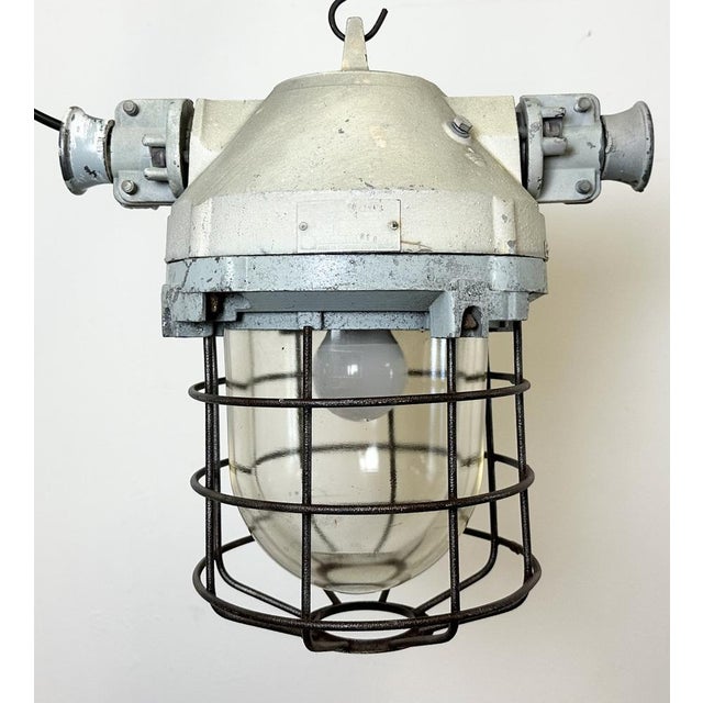 Industrial Bunker Ceiling Light with Iron Cage from Elektrosvit, 1970s For Sale - Image 9 of 18