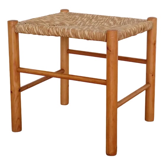 Wood and Rush Stool, 1970s For Sale