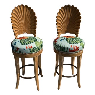 1980s Pair of Shell Back Bar Stools For Sale